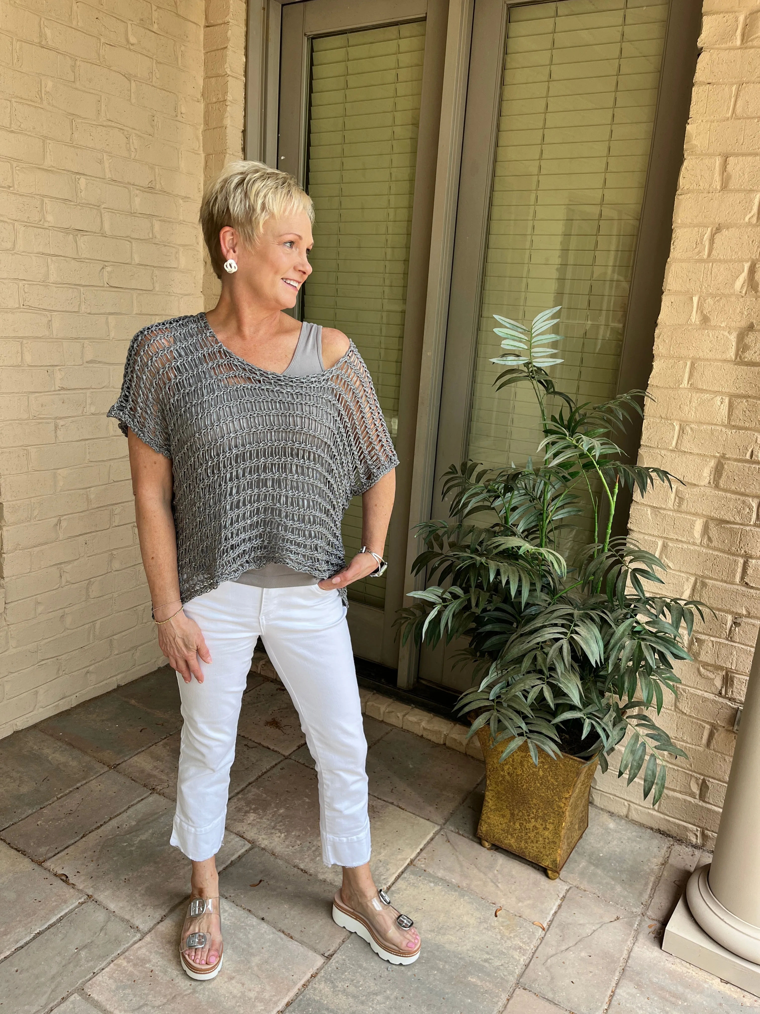 Open weave knit poncho top