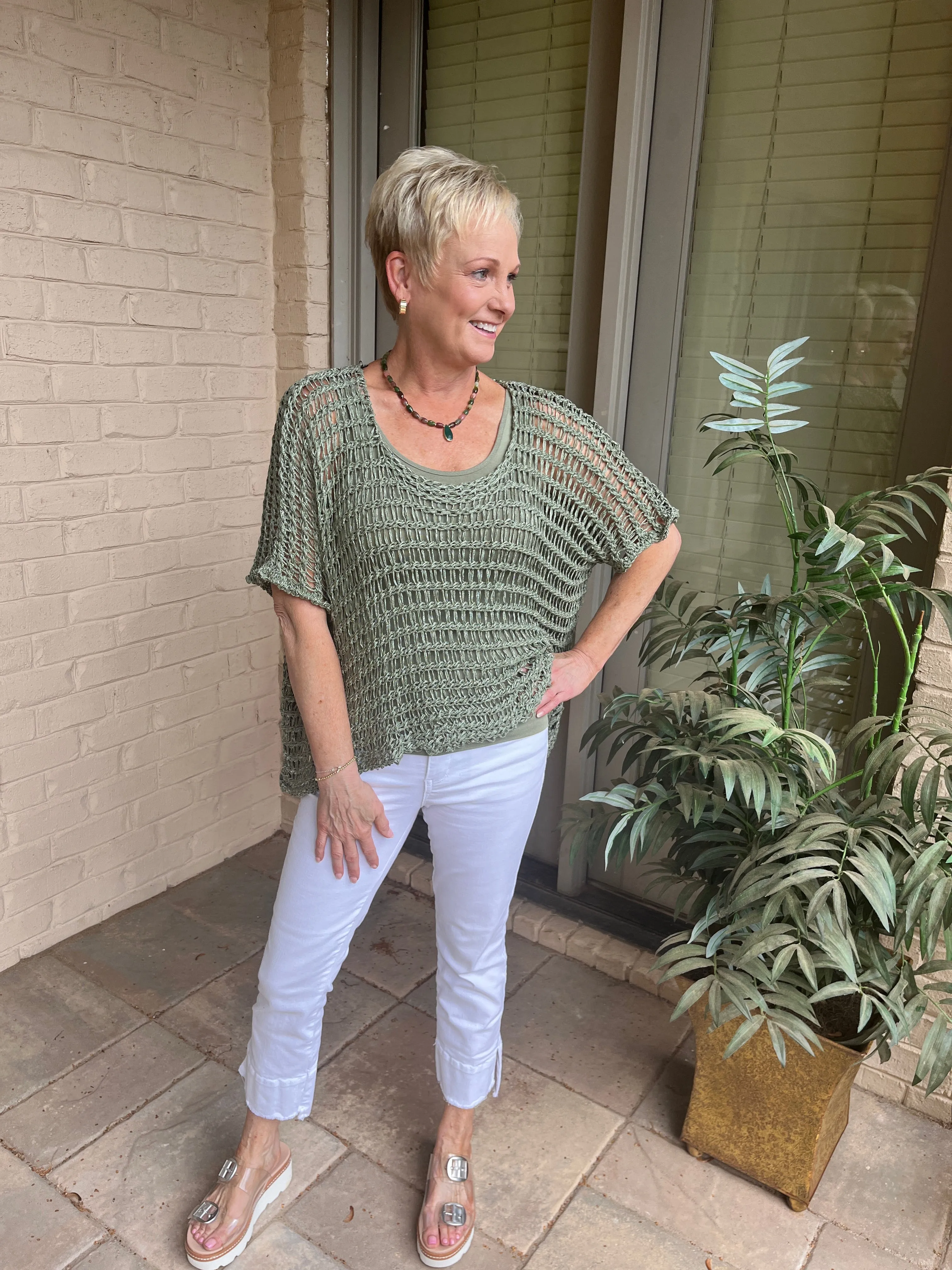 Open weave knit poncho top