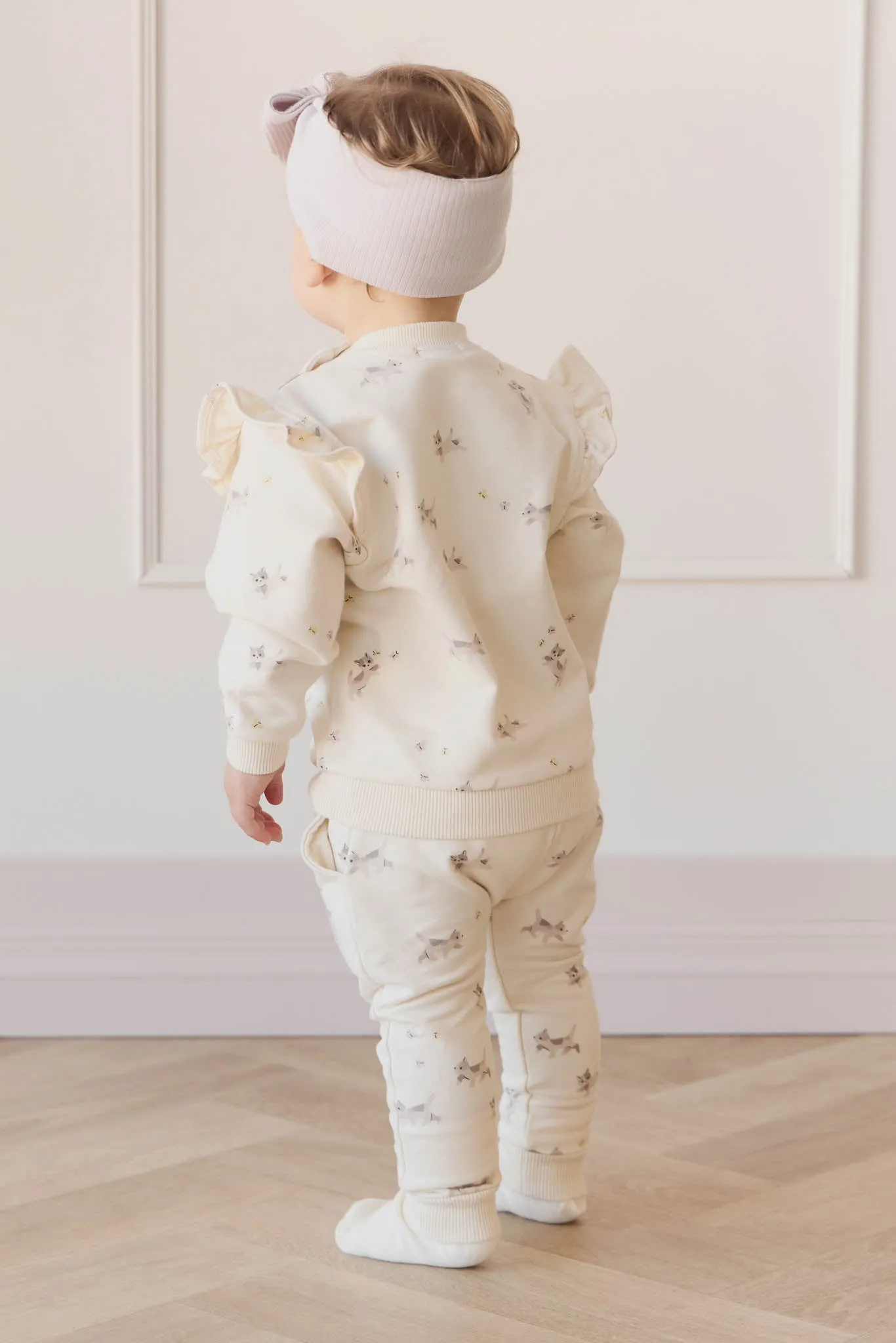 Organic Cotton Morgan Track Pant - Playful Kittens Whisper White Large