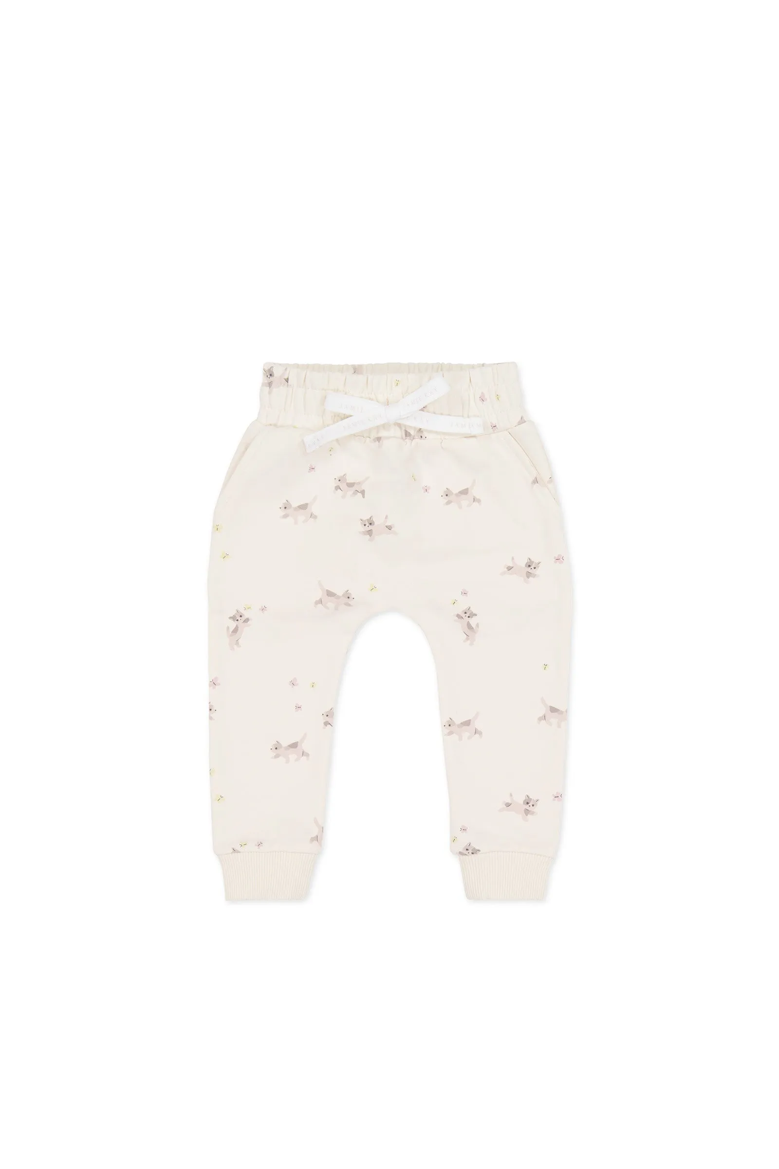 Organic Cotton Morgan Track Pant - Playful Kittens Whisper White Large