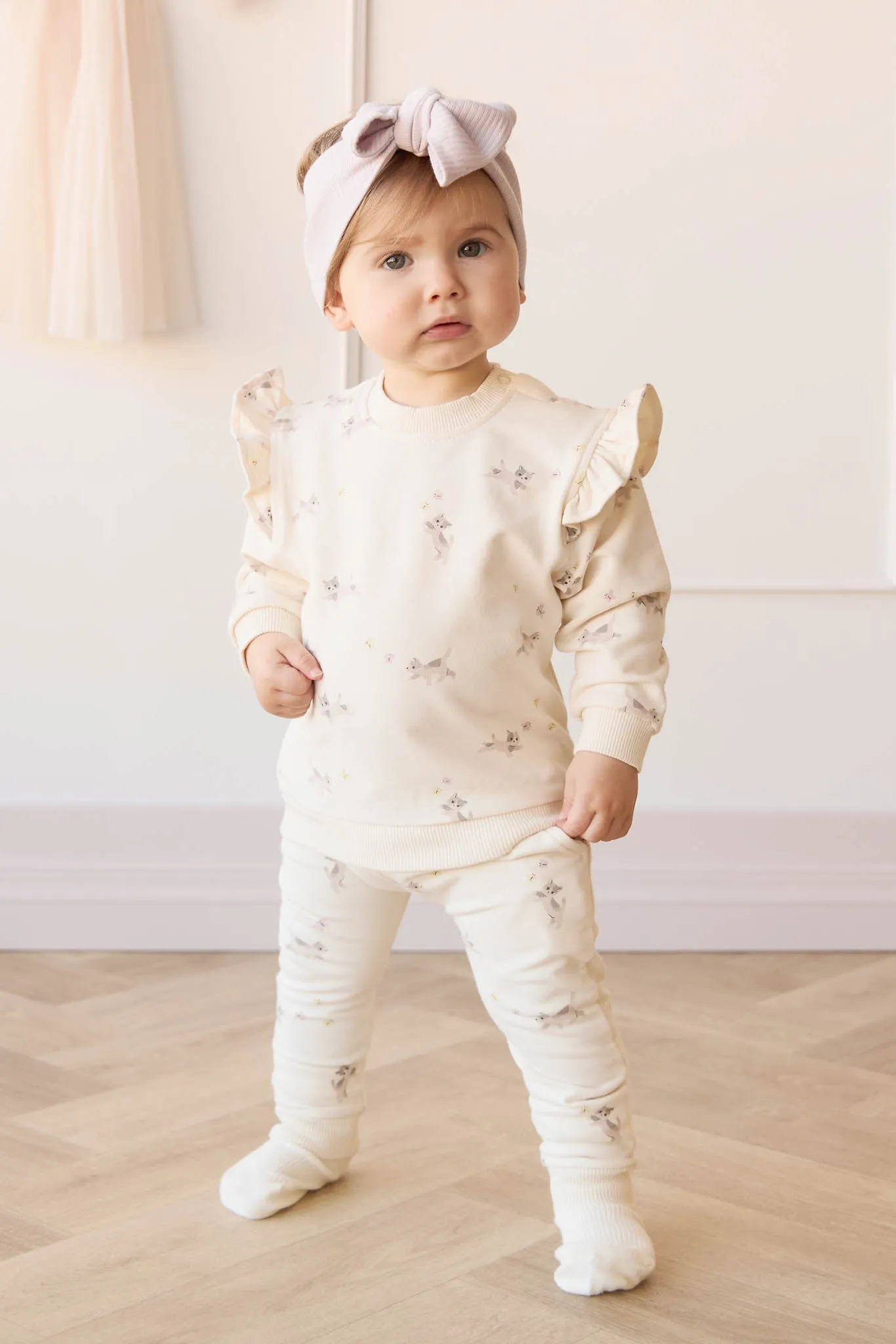 Organic Cotton Morgan Track Pant - Playful Kittens Whisper White Large