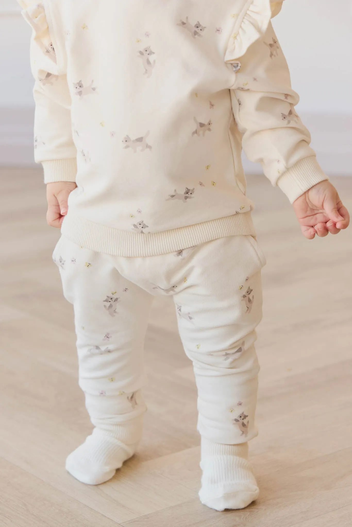 Organic Cotton Morgan Track Pant - Playful Kittens Whisper White Large