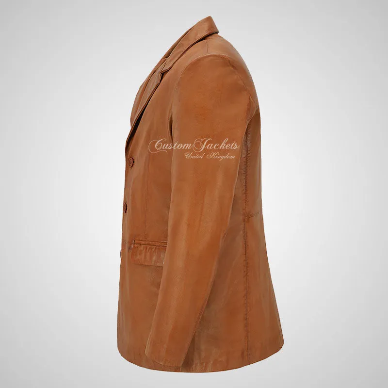 OXFORD 3 Button Leather Blazer Jacket For Men Soft Leather