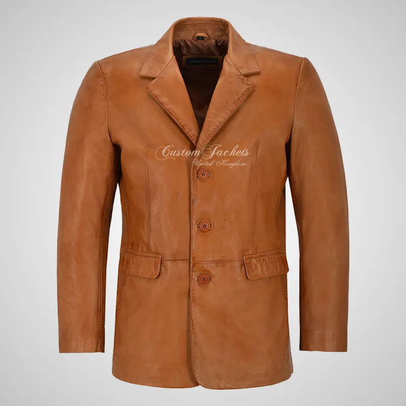 OXFORD 3 Button Leather Blazer Jacket For Men Soft Leather