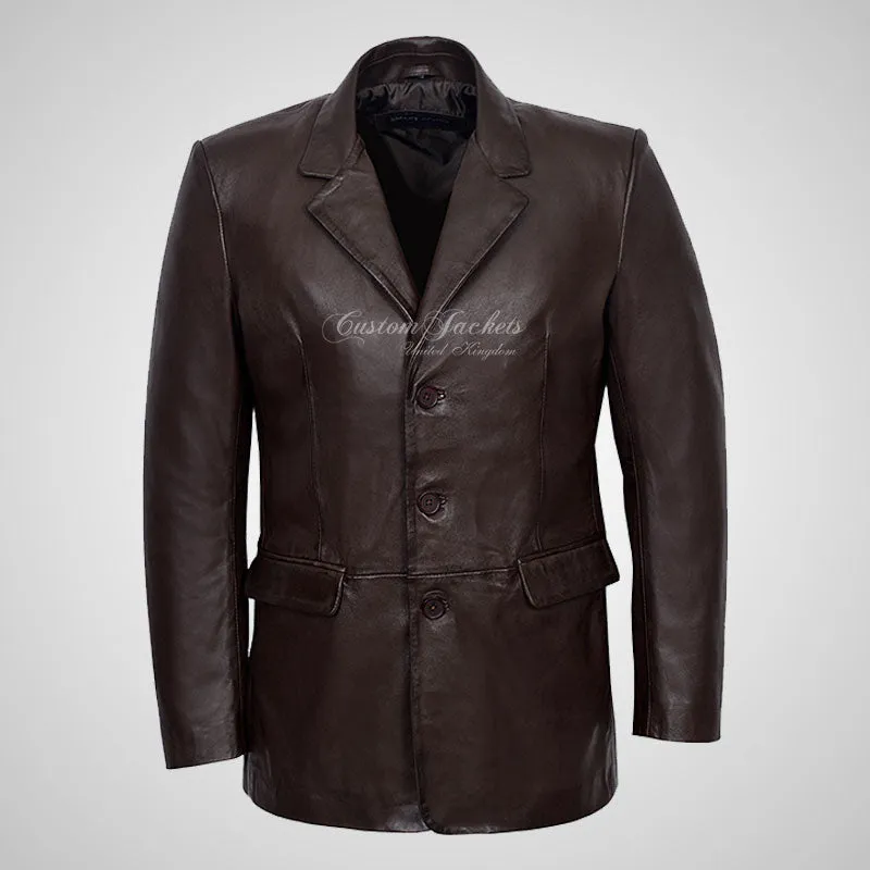OXFORD 3 Button Leather Blazer Jacket For Men Soft Leather