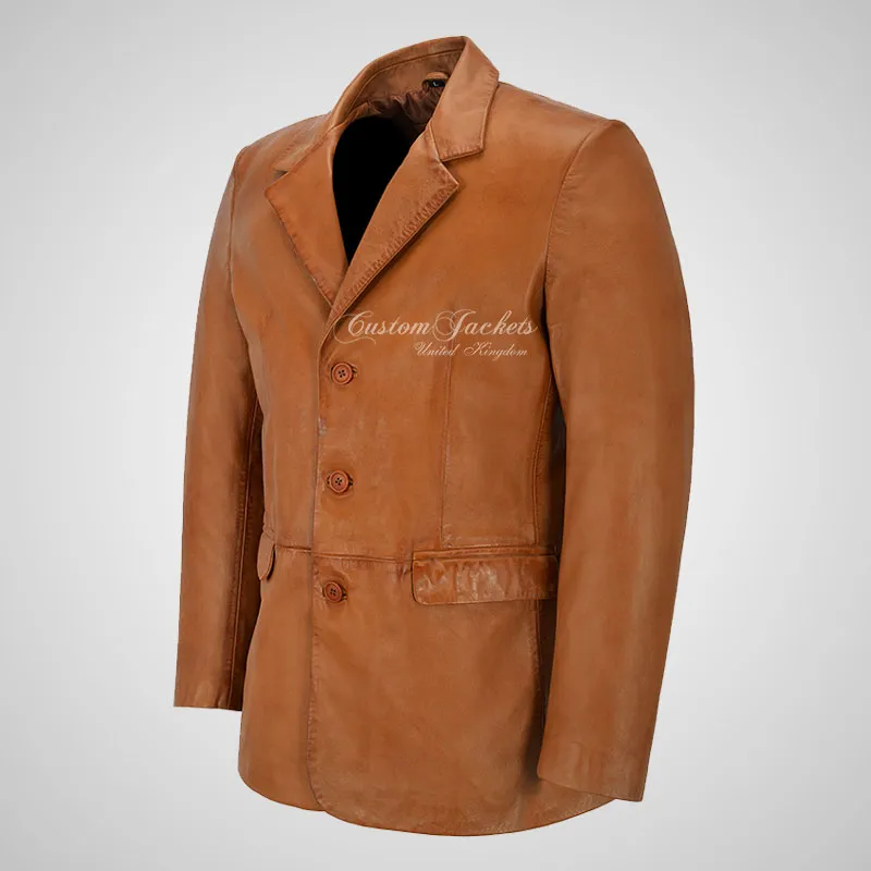 OXFORD 3 Button Leather Blazer Jacket For Men Soft Leather