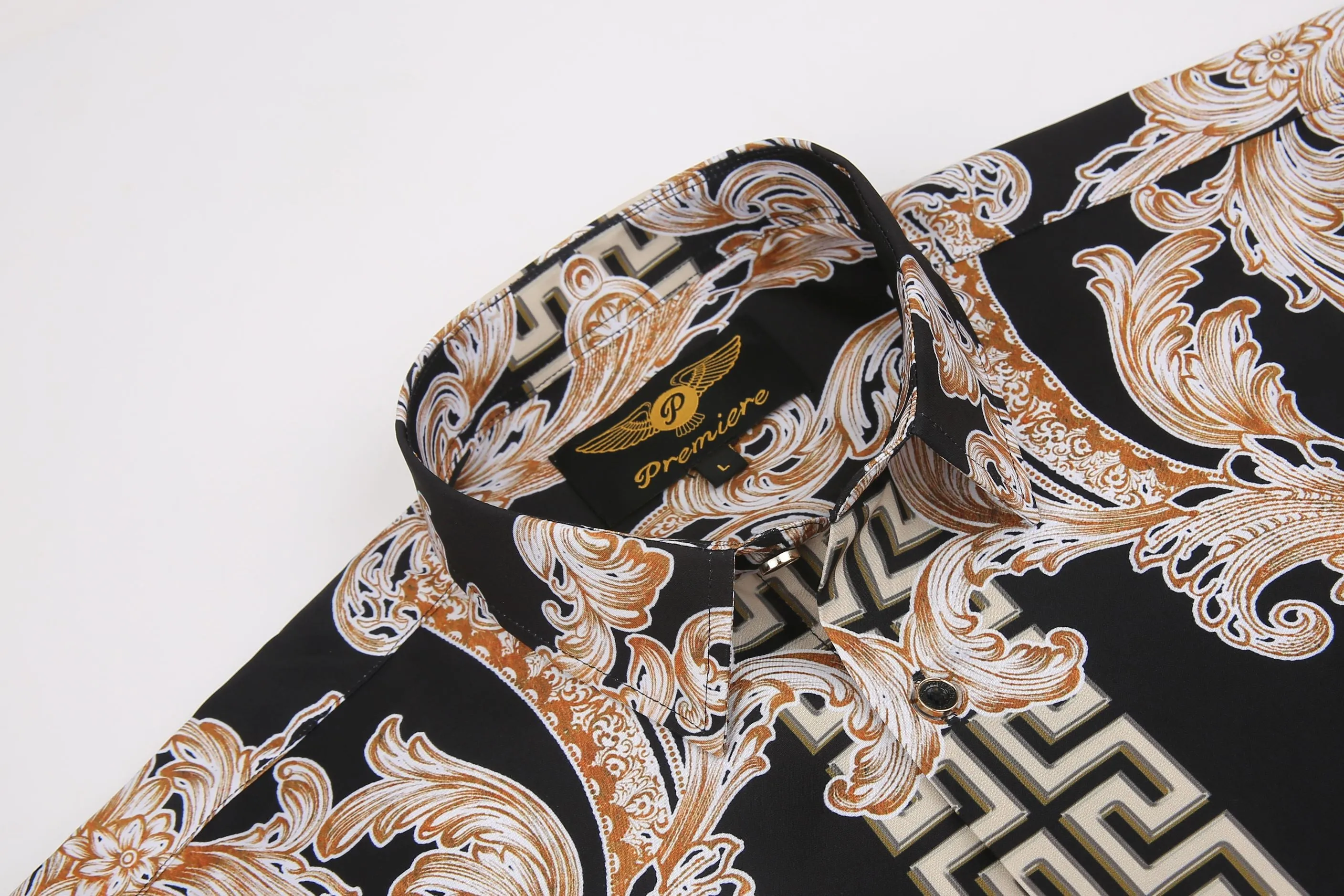 PREMIERE SHIRTS: BLACK/GOLD FLORAL