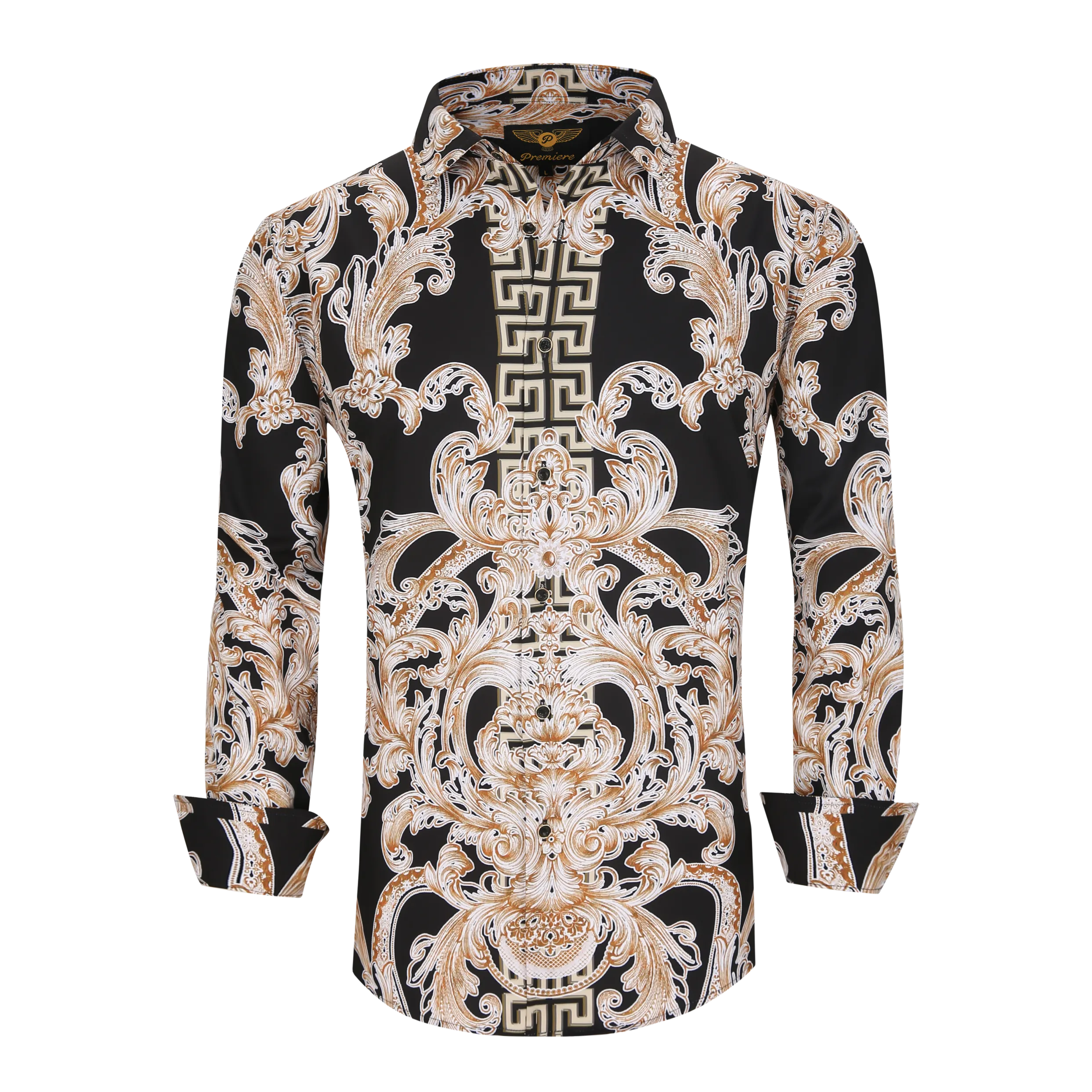 PREMIERE SHIRTS: BLACK/GOLD FLORAL