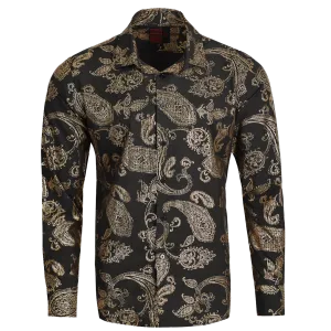 PREMIERE SHIRTS: BLACK/GOLD FOIL PAISLEY