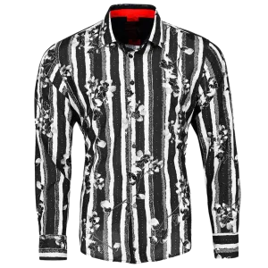 PREMIERE SHIRTS: BLACK/WHITE FLORAL STRIPES