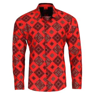 PREMIERE SHIRTS: RED/BLACK GEOMETRIC FASHION