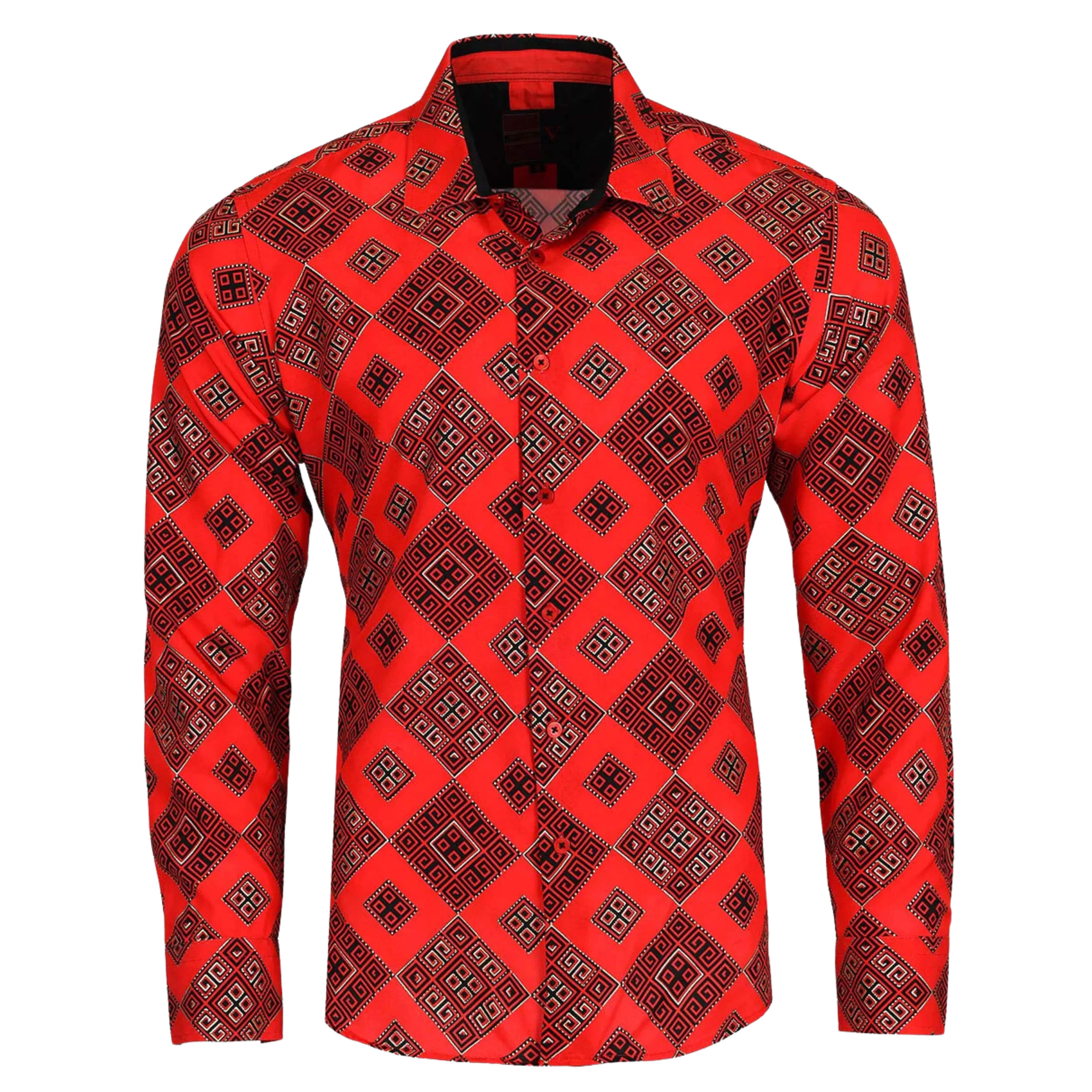 PREMIERE SHIRTS: RED/BLACK GEOMETRIC FASHION