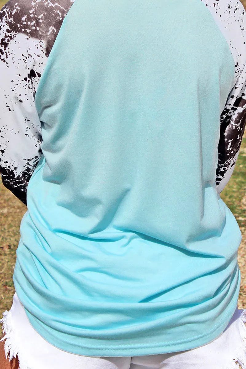 Pretty in Turquoise 3/4 Sleeve Raglan Tee