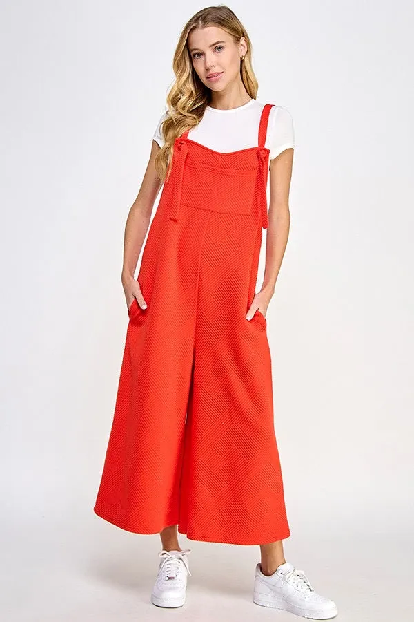 Raelynn Textured Cropped Overalls in Orange