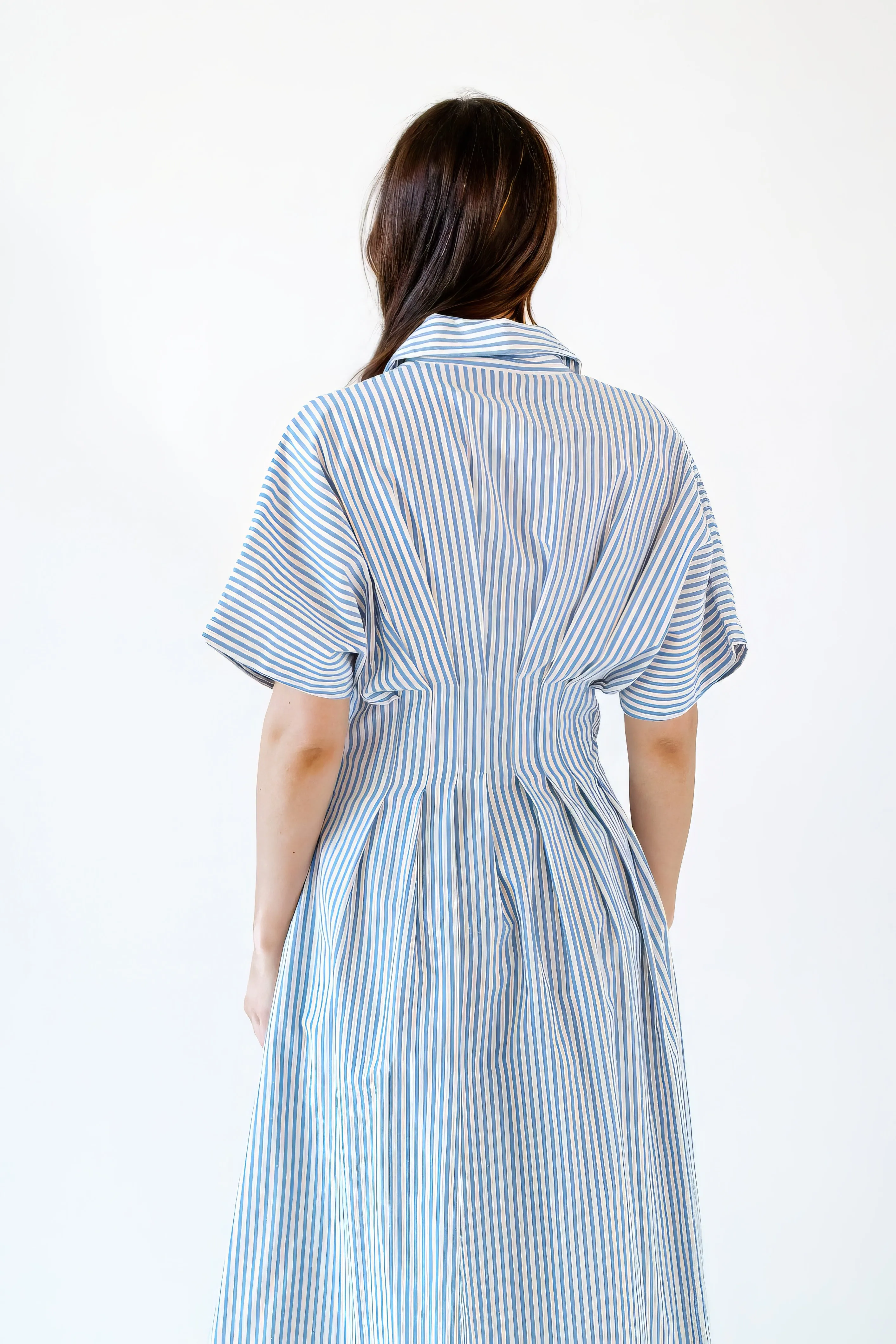 Rhea Pinstriped Pleated Shirt Dress