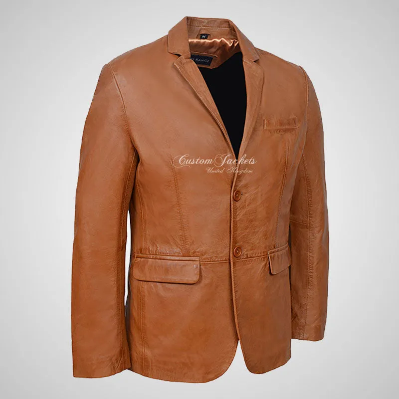ROMA Men's 2 button Leather Blazer Leather Sports Jacket