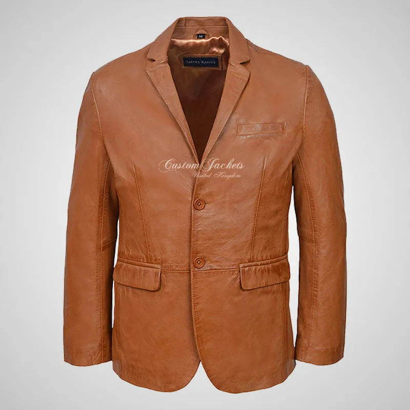 ROMA Men's 2 button Leather Blazer Leather Sports Jacket