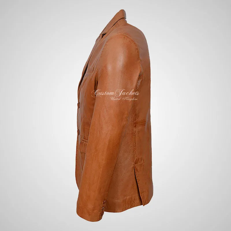 ROMA Men's 2 button Leather Blazer Leather Sports Jacket