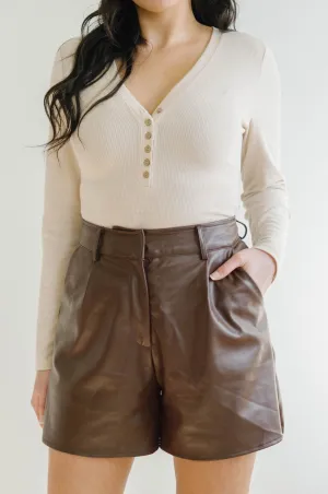 Romie Brown Vegan Leather High Waisted Shorts