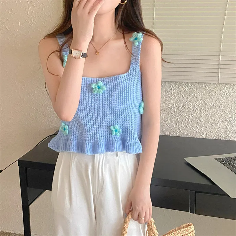 Ruffled Floral Knitted Top