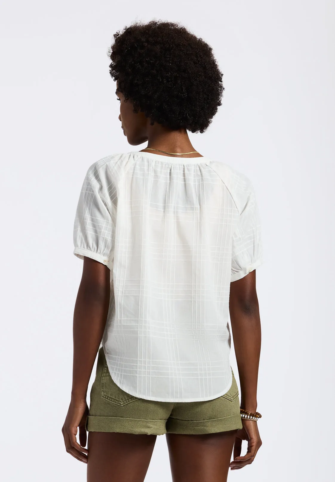 Saarik Women's Textured Button-Front Puff Sleeve Blouse, White - WT0153P