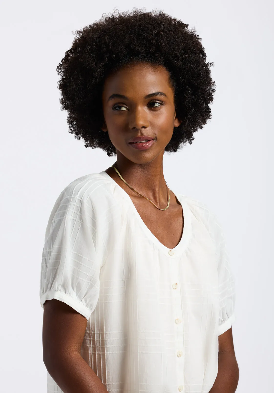 Saarik Women's Textured Button-Front Puff Sleeve Blouse, White - WT0153P