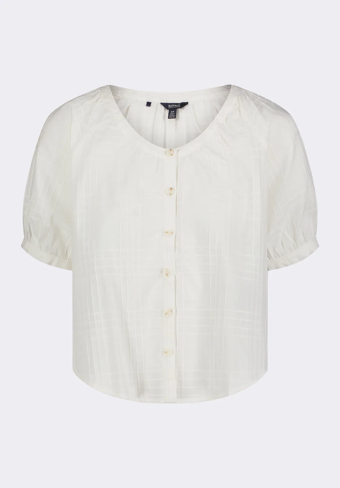 Saarik Women's Textured Button-Front Puff Sleeve Blouse, White - WT0153P