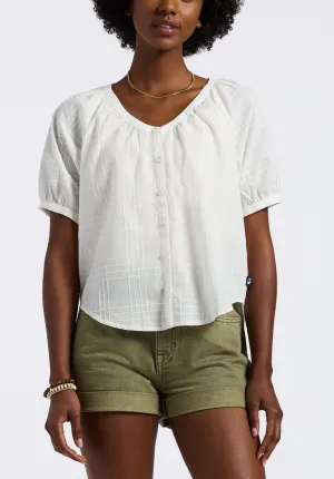 Saarik Women's Textured Button-Front Puff Sleeve Blouse, White - WT0153P