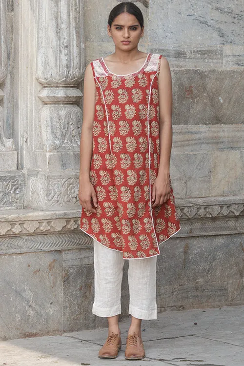 Sadhna 'Biri' Maroon boat neck cut slv cotton kurta