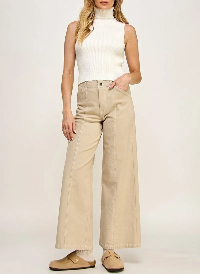 Sandy Dune Clean Seamed High-Rise Wide Leg Jeans