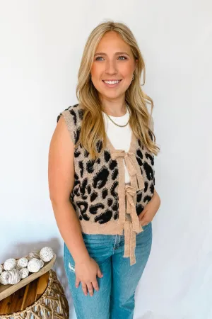Sassy and Chic Bow Tie Knit Sweater Vest - Leopard
