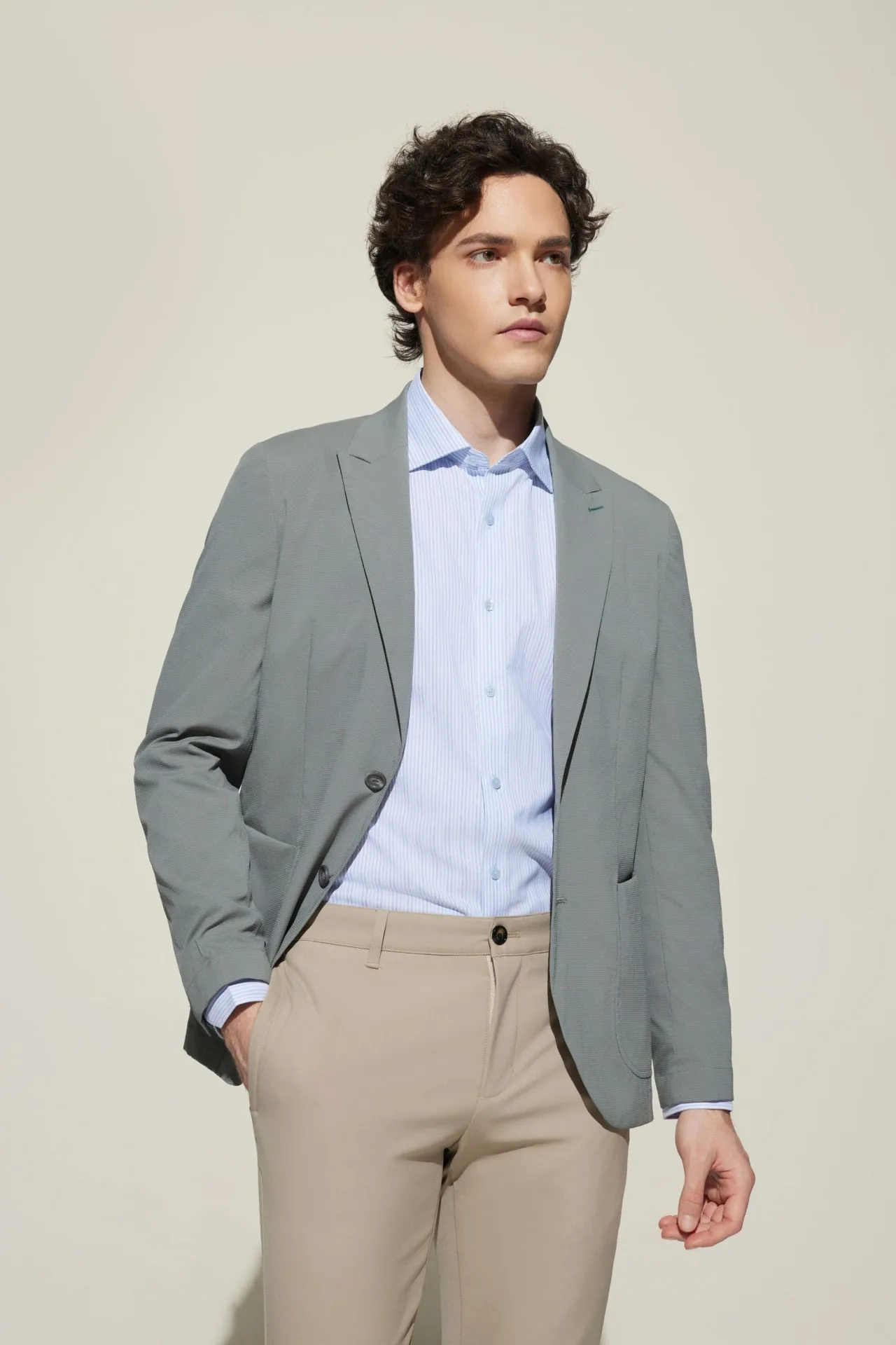 Seersucker Relax Fit Casual Blazer