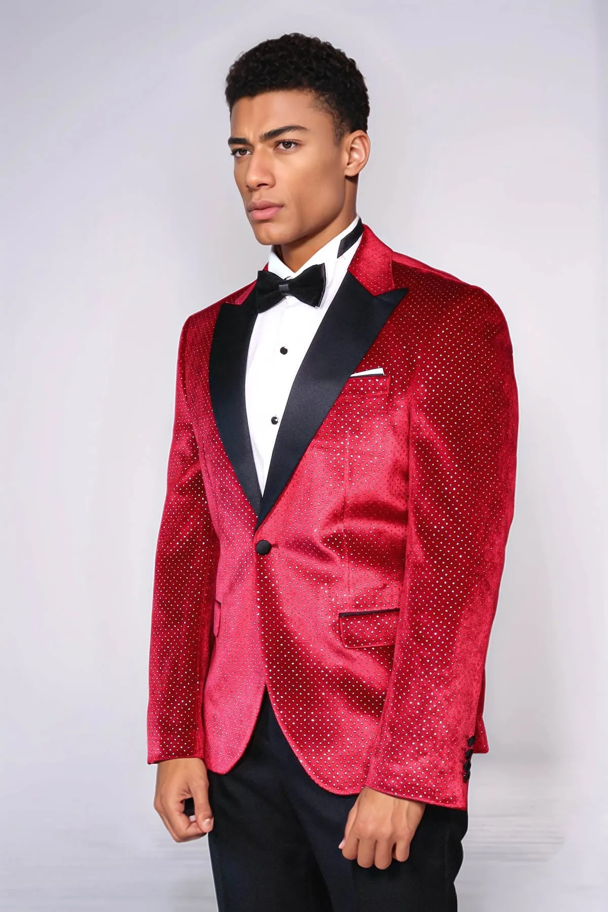 Sparkling Dotted Peak Lapel Men's Burgundy Tuxedo Jacket - Wessi
