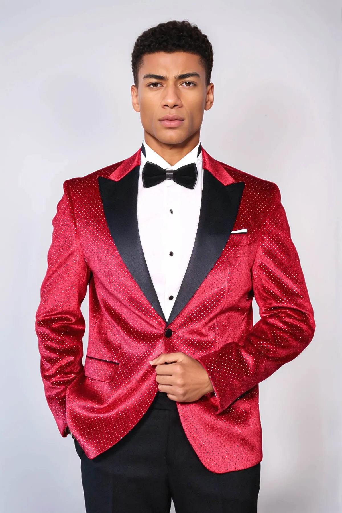 Sparkling Dotted Peak Lapel Men's Burgundy Tuxedo Jacket - Wessi