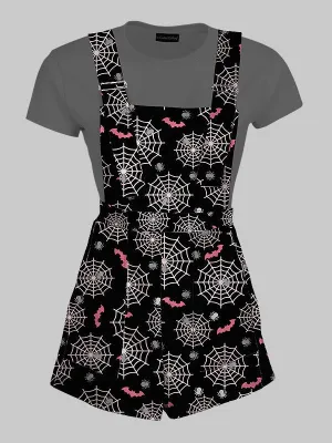 Spider Web and Bat Halloween Overall Shorts