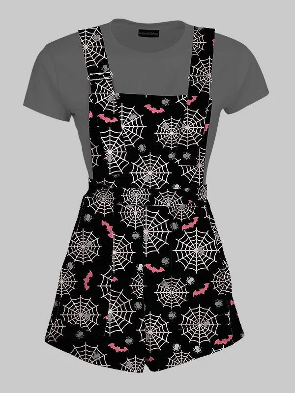 Spider Web and Bat Halloween Overall Shorts