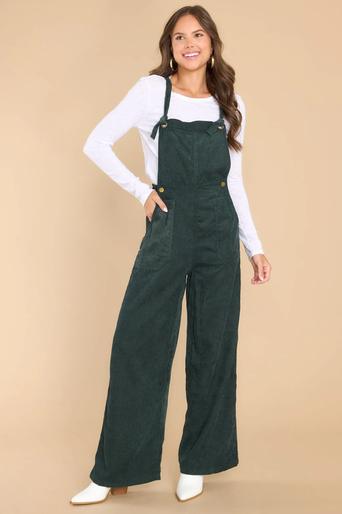 Stay Kind Hunter Green Corduroy Overalls