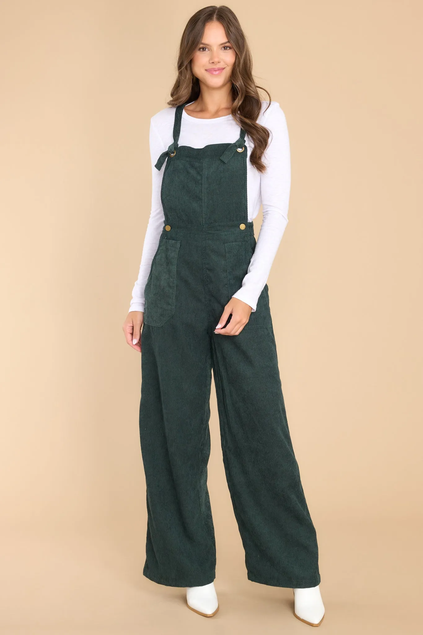 Stay Kind Hunter Green Corduroy Overalls