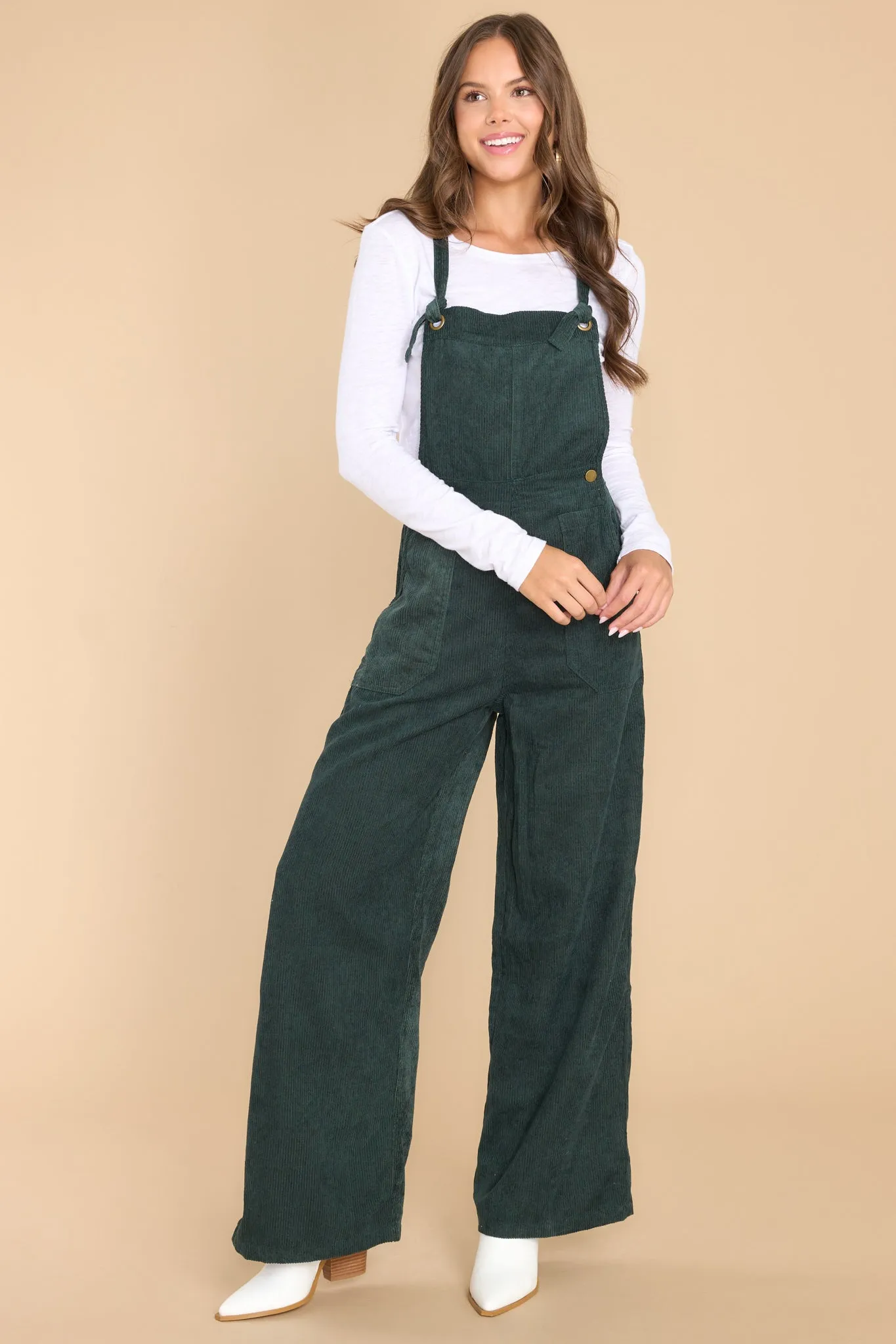 Stay Kind Hunter Green Corduroy Overalls