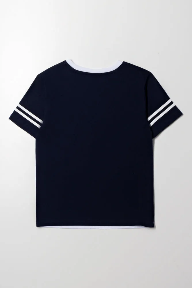 Stripe V-Neck T-Shirt Black And White