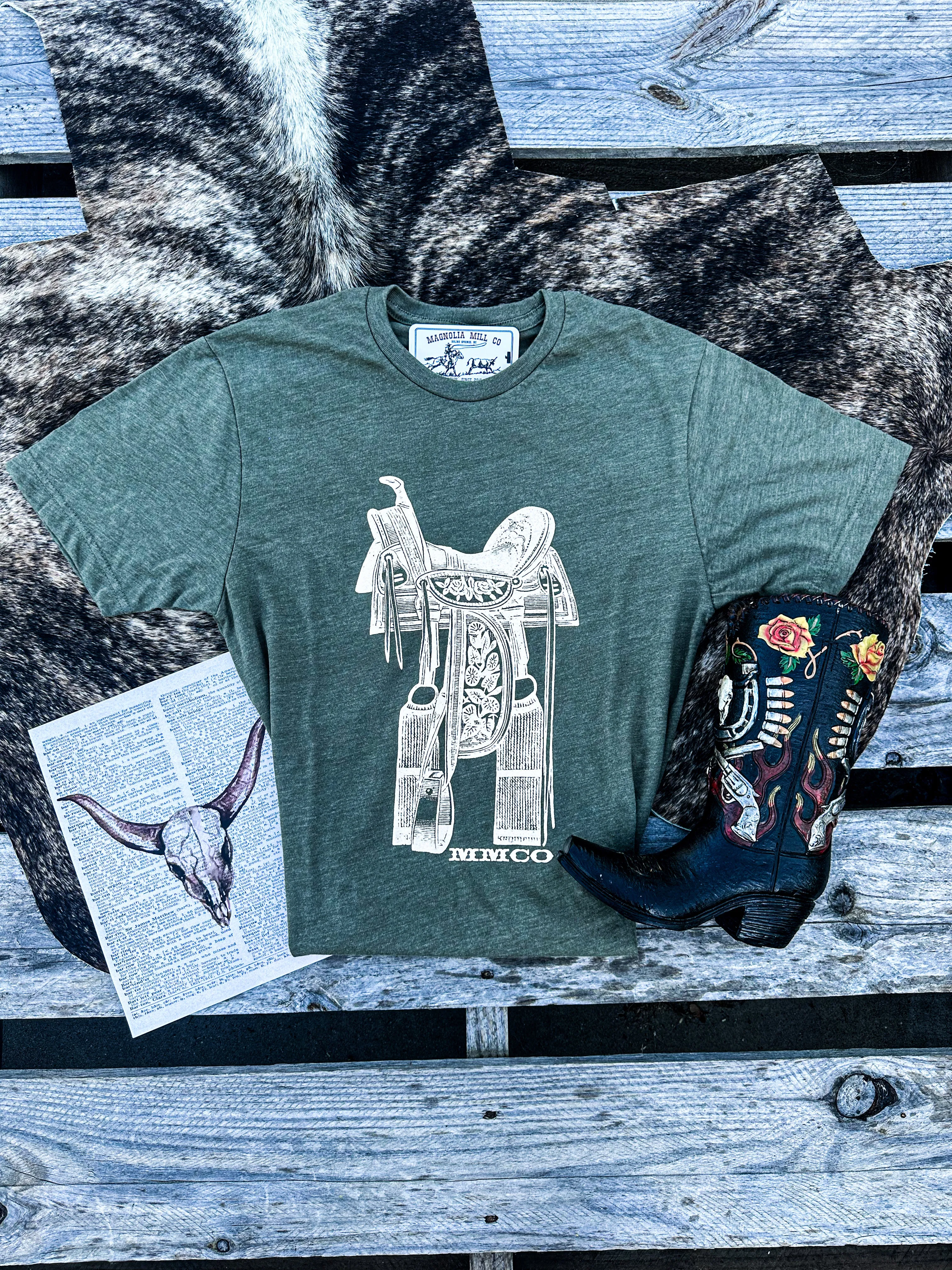 Suede Saddle Graphic Tee- Military