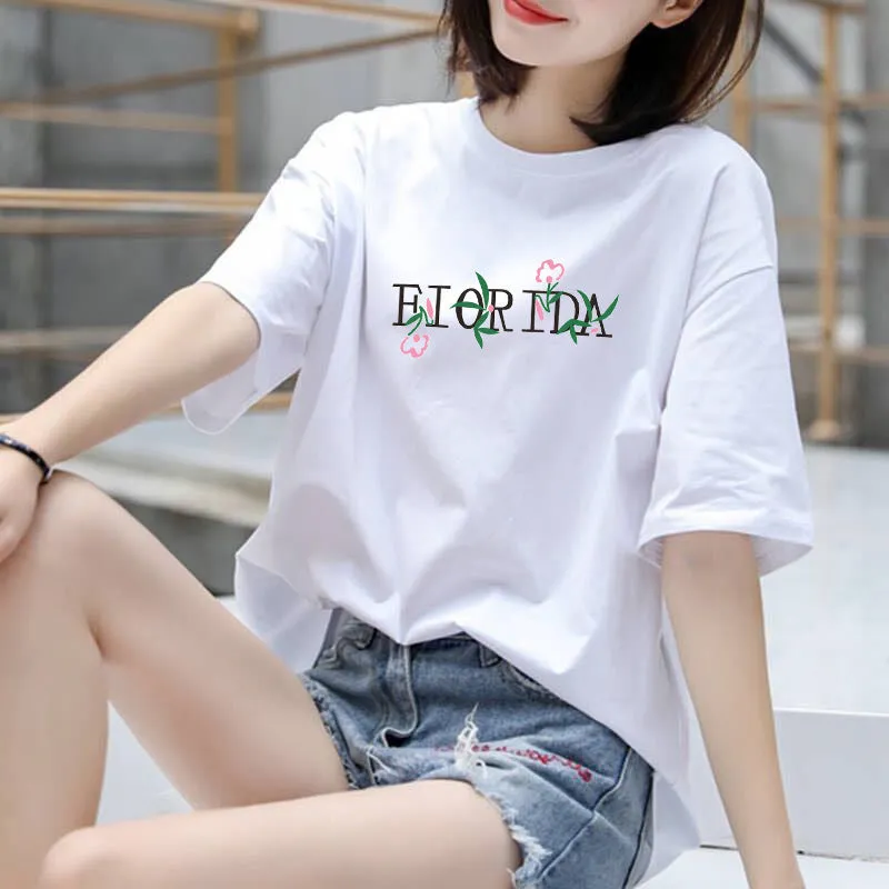 Summer Korean Trendy Alphabets Short Sleeve T-Shirt Women Student Casual INS Tops Loose Plus Size
