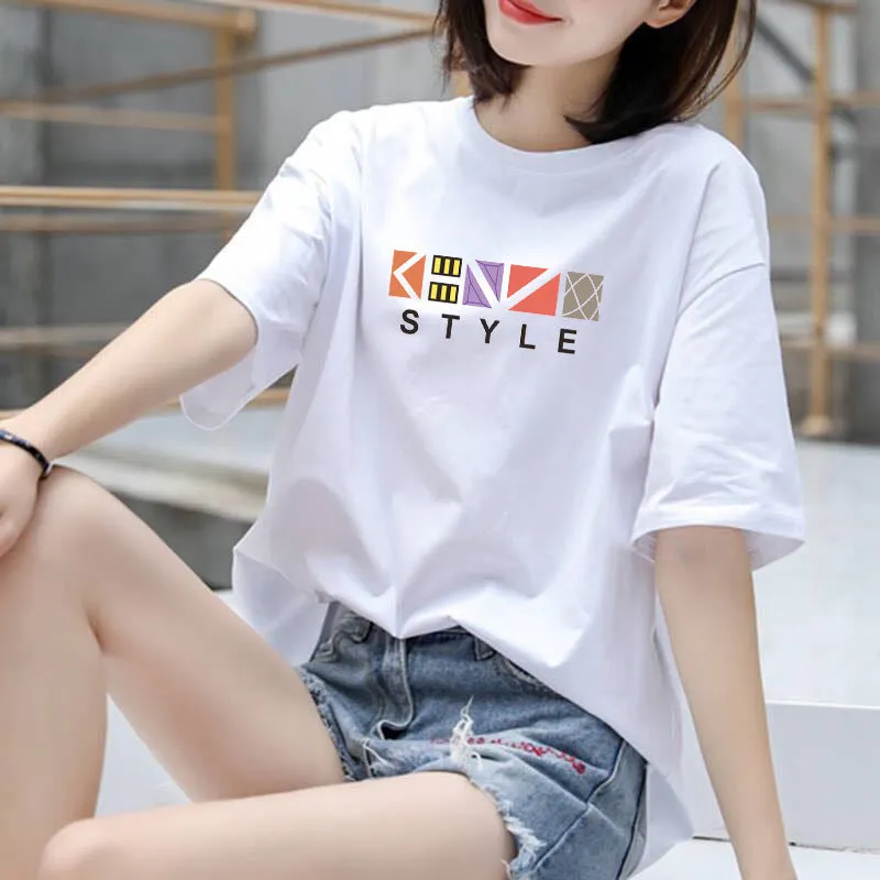 Summer Korean Trendy Alphabets Short Sleeve T-Shirt Women Student Casual INS Tops Loose Plus Size