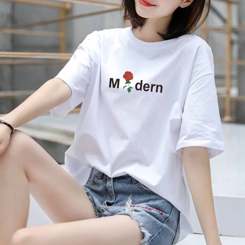 Summer Korean Trendy Alphabets Short Sleeve T-Shirt Women Student Casual INS Tops Loose Plus Size