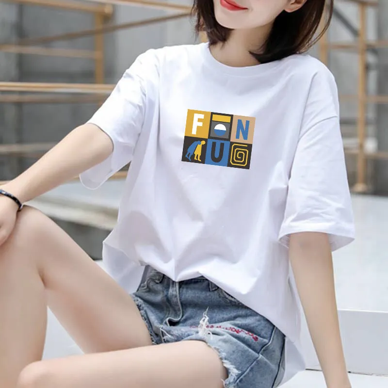 Summer Korean Trendy Alphabets Short Sleeve T-Shirt Women Student Casual INS Tops Loose Plus Size