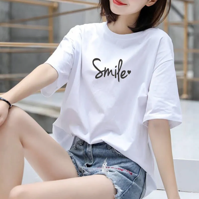 Summer Korean Trendy Alphabets Short Sleeve T-Shirt Women Student Casual INS Tops Loose Plus Size