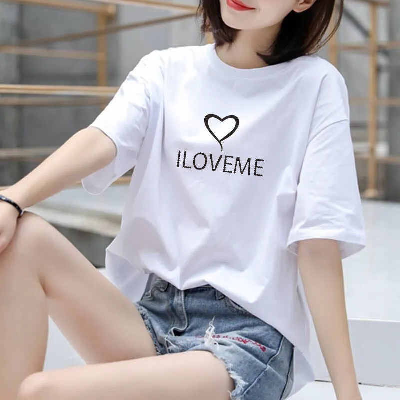 Summer Korean Trendy Alphabets Short Sleeve T-Shirt Women Student Casual INS Tops Loose Plus Size