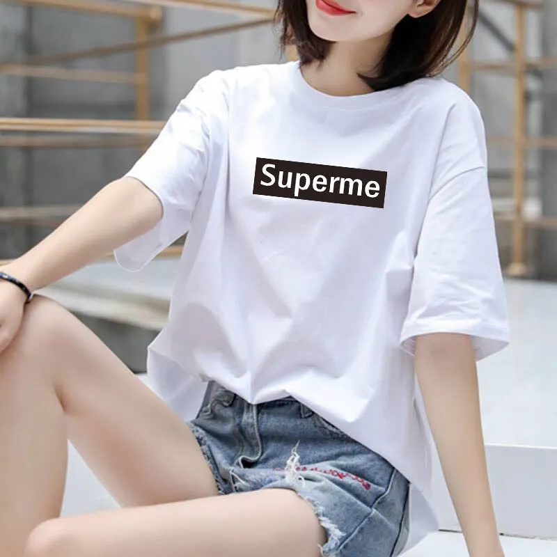 Summer Korean Trendy Alphabets Short Sleeve T-Shirt Women Student Casual INS Tops Loose Plus Size
