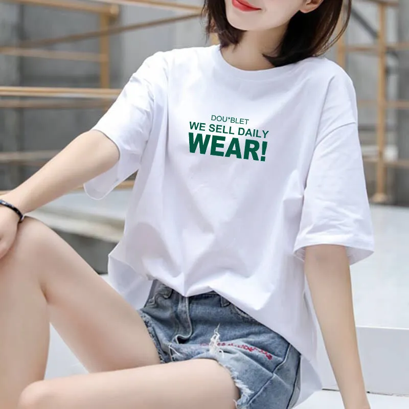 Summer Korean Trendy Alphabets Short Sleeve T-Shirt Women Student Casual INS Tops Loose Plus Size