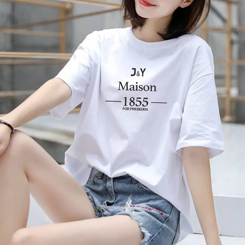 Summer Korean Trendy Alphabets Short Sleeve T-Shirt Women Student Casual INS Tops Loose Plus Size